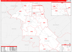 Warner Robins Metro Area Wall Map Red Line Style 2024